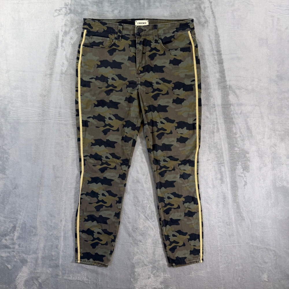 LAGENCE Skinny Jeans Women's Size 29 Green‎ Camo Gold Stripe Designer